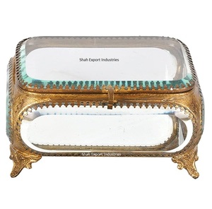 Caja de cristal biselado de latón con acabado de plata de diseño elegante, joyero de lujo, anillo, pendiente, collar, joyería, cajas de tocador - Product Image 5