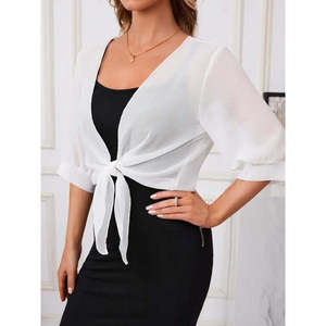 Veste boléro courte en mousseline de soie Truvakar pour femme, avec lien sur le devant, 25355 - Blanc - Product Image 5