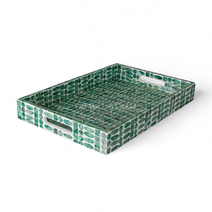 Plateau de service artisanal en nacre, incrustation de coquillages naturels, écologique, pour table, cuisine, maison, Vietnam - Product Image 2