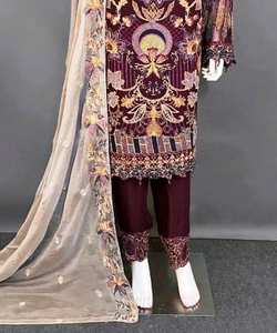 ชุดผ้าไหมปักด้วยมือดีไซน์เนอร์ทันสมัยสำหรับผู้หญิงงานปาร์ตี้สไตล์อินเดียโบราณป้องกันแสงแดด - Product Image 4