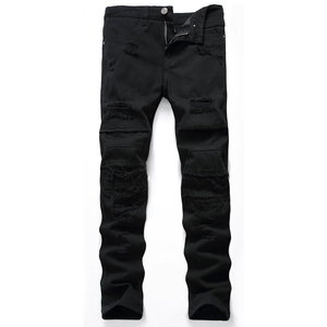 กางเกงยีนส์ผู้ชายทรงสกินนี่ แต่งลายปะ ลุคสตรีทแวร์ คุณภาพสูง ผลิตจากวัสดุคุณภาพเยี่ยม ซักฟอกแบบวินเทจ ทำสีซีดแบบดิสเทรส - Product Image 1