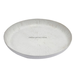 Venta caliente elegante bandeja de servicio redonda blanca con acabado texturizado bandeja decorativa moderna para el hogar - Product Image 1