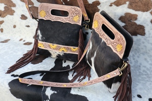 Bolso bandolera de mujer Vintage bohemio occidental, nuevo diseño, estilo de mujer, cuero de vaca, flecos hechos a mano, cremallera, dos bolsos elegantes - Product Image 3