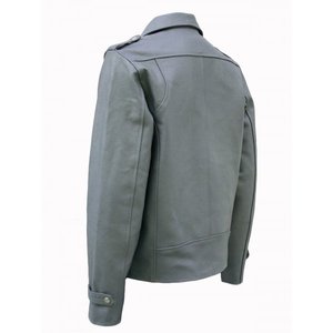 Chaquetas de Cuero Vacuno Gris para Hombre, Estilo Motero Clásico, Corte Ajustado, Estilo Moto, Transpirable, Cuello Camisero, Forro de Cuero Auténtico - Product Image 5