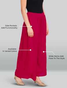 <b>Women's</b> Casual <b>Summer</b> Maroon Viscose Rayon <b>Trousers</b> Breathable with Elastic Waist Mid Waist Type Plain Dyed Relaxed Style - Product Image 4