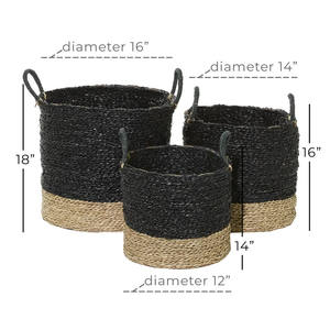Set of 3 natural woven seagrass <b>laundry</b> <b>baskets</b> rattan <b>wicker</b> bamboo Woven Hyacinth grass - Product Image 6