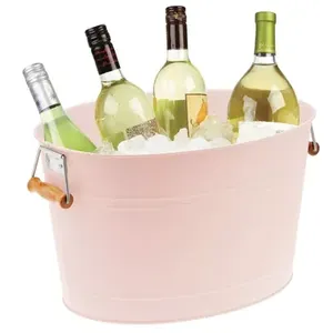 Seau à glace galvanisé rose en métal avec un design simple, parfait pour les accessoires de bar, les bacs à bière de luxe. - Product Image 3