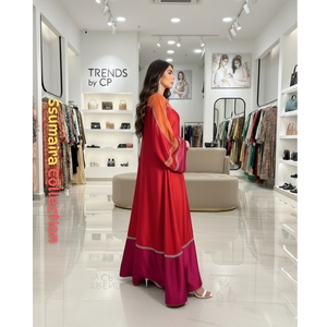 Tendances 2025 par CP : Robe longue de soirée de luxe de style kaftan ombré rouge et rose, style arabe modeste - Product Image 4