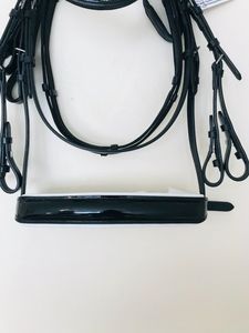 Cheval Double Bride Anatomique Coupe Arrière Casque Noir Verni Blanc Dressage - Product Image 2