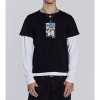 Dubbellaags gebreide oversized t-shirts met reliëfdruk, hoogwaardig modern streetwear design voor kledingmerken, grote bestellingen