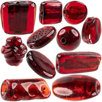 Assortiment de perles de verre en feuille d'argent de couleurs rouge avec perles de verre Murano Lampwork Strands Mixed Shapes Sizes & Multicolor