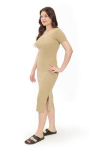Femmes à la mode robe moulante demi manches encolure dégagée sous le genou Spandex Fit fête tenue quotidienne approvisionnement en vrac - Product Image 3