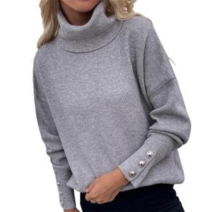 เสื้อสเวตเตอร์ไหมพรมถักทรงหลวมคุณภาพพรีเมียมสำหรับผู้หญิง สีพื้น 100% ขนสัตว์ รุ่นใหม่ปี 2022 เสื้อจั๊มเปอร์ผู้หญิง ขายส่ง ODM - Product Image 2