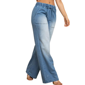 Custom Women's <b>Light</b> Blue Straight Leg Mid Waist Regular Fit Casual Vintage Wash Denim Jeans 100% Cotton Breathable Quick Dry - Product Image 5