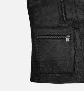 Gilet de motard en cuir véritable noir de haute qualité avec col rond et fermeture éclair asymétrique, vêtement d'extérieur d'automne - Product Image 6