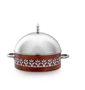 Diseño de tendencia, de madera de Metal olla caliente, vajilla acabada martillada plateada, cazuela, calentador de alimentos de cocina con asa - Product Image 4