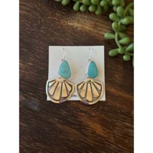 Boucles d'oreilles pendantes Billy Kingman en turquoise et argent sterling, design géométrique par Randy - Product Image 1