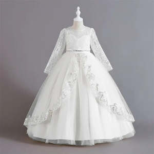 Robe de bal à manches longues pour enfants avec col montant, dentelle, sequins et motifs imprimés - Product Image 2
