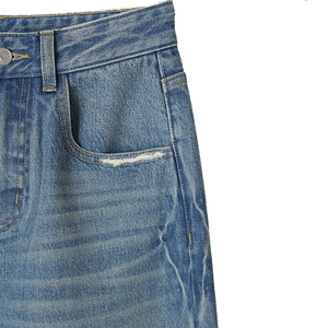 Jean en denim taille haute à jambe large pour homme, délavé, coupe ample, en coton, style décontracté, collection automne - Product Image 3