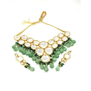 Conjunto de Collar Meenakari Verde Menta con Baño de Oro de 24K, Joyería Fina de Cobre para Boda o Regalo - Product Image 4
