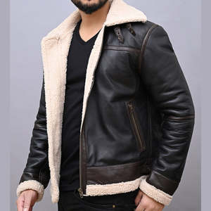 High Quality 2026 Breathable Customized Men's <b>Vintage</b> Shearling Sheepskin Leather Jacket Bomber Flying Aviator <b>Coat</b> <b>Fur</b> Collar - Product Image 6