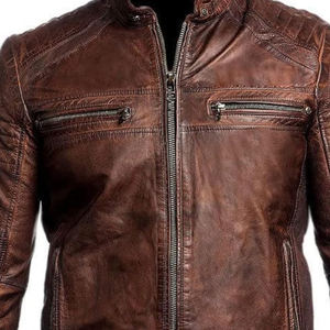 Qualité supérieure Veste décontractée pour homme à col montant coupe ajustée en faux cuir Veste de motard - Product Image 3