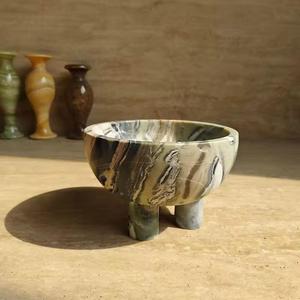 Stonekocc Natural Marble <b>Stone</b> Fruit Plate Hotel Living Room Decoration <b>Ornaments</b> Dining Table Soft Decoration Three Legged Bowl - Product Image 6