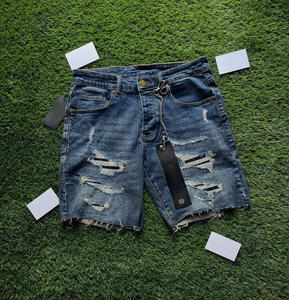 Nouvelle Arrivée Short en Jean Déchiré et Usé pour Homme, Short en Denim Bleu à Trous, Style Hip Hop Décontracté - Product Image 2