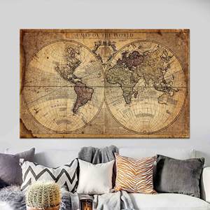 Arte de mapa del mundo vintage: decoración de pared en lienzo impreso para espacios elegantes, 1 lienzo enrollado - Product Image 1