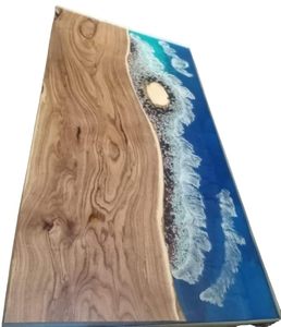 Table à manger rectangulaire moderne en résine époxy artisanale de luxe pour salon, plateau en bois d'acacia, imperméable, anniversaire de mariage, anniversaire - Product Image 3