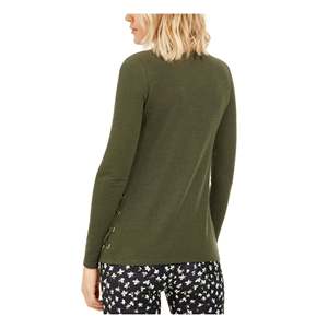 Top Casual da Donna Michael Kors in Maglia Waffle Verde Taglia Media con Decorazione a Bottoni Stile Sottile - Product Image 2