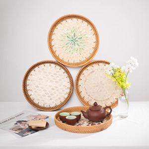 Bandeja de mimbre tejida a mano con perlas Madre, bandejas con estampado hechas a mano, venta al por mayor, hechas en Vietnam - Product Image 6