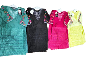 Trajes Shalwar Kameez de Fiesta para Niñas al por Mayor, Bordados con Encaje, de Algodón Transpirable, Cuello en V, Estilo Pakistaní - Product Image 3