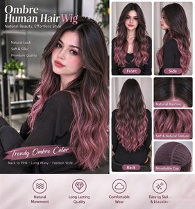 Peluca de Cabello Sintético Largo y Ondulado en Degradado Rosa Oscuro para Mujer, Peluca Moderna con Color Degradado - Product Image 6