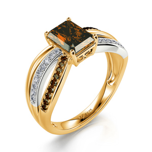 Jeulia Delicious Coffee Two Tone Crossover <b>Emerald</b> Cut <b>Ring</b> Rhodium Plated Sterling <b>Silver</b> - Product Image 2
