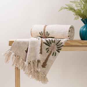 Wholesale Luxury 100% Cotton Woven Throw Blanket Boho Palm Tree Motif <b>Sofa</b> Coverlet with Tassels - Product Image 6