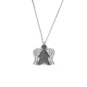 Colgante de Ángel de Plata de Ley 925 con Piedra Blanca, Diseño Clásico de Alas, Bañado en Rodio, Turquesa, Diamante, Perla, Cadenas de Compromiso - Product Image 2