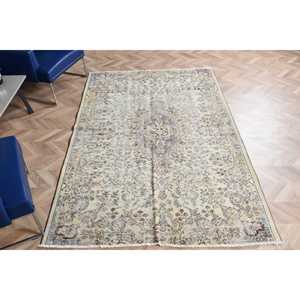 Tapis vintage de grande taille 5,1 x 8,1 pieds, tapis turc, tapis persan blanc - Product Image 1
