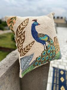 Traditional Peacock Embroidered 45x45 CM Customize Christmas And New Year 100% Organic Jute Decor <b>Cushion</b> <b>Cover</b> - Product Image 3