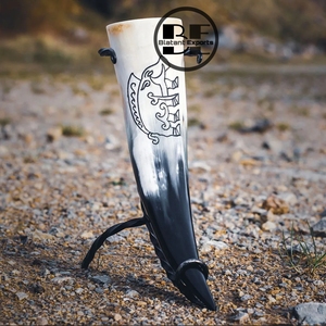 Soporte de cuerno para beber con logotipo grabado personalizado 2026, cuerno de vaca de búfalo de agua Natural 100%-300 ml, cuerno Medieval, Animal religioso - Product Image 1