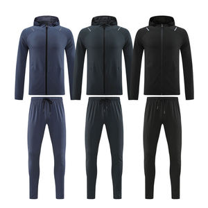 Ensemble de survêtement pour homme en 2 pièces, veste de sport à capuche et pantalon de jogging, automne, uni, taille élastique, logo personnalisé, hiver, vêtements respirants - Product Image 5