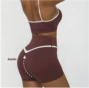 Traje de Yoga ajustado personalizado OEM para mujer, alto soporte a prueba de golpes, cuello colgante, hermoso sujetador trasero, pantalones cortos deportivos transpirables para Fitness - Product Image 4