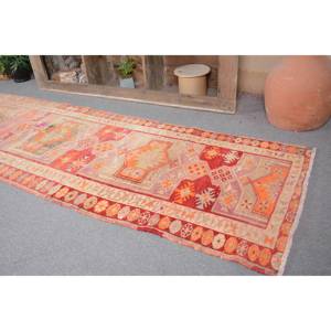 พรมตุรกีโบราณโบฮีเมียนสีส้ม-ขนาดกว้างขวาง2,9x11,2ฟุตคลาสสิกพื้นที่ขนาดใหญ่รูปสี่เหลี่ยมผืนผ้าการออกแบบการเย็บปะติดปะต่อกันวัสดุขนสัตว์ยาง4เมตร - Product Image 2