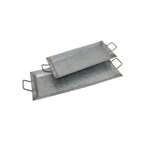 Plateau de service en métal galvanisé de conception fantaisie avec poignées en bois forme rectangulaire pour hôtels et restaurants plateaux de service alimentaire - Product Image 5