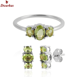 Lujo 925 plata esterlina peridoto tres piedras preciosas pendientes de tuerca joyería de alta calidad para mujer - Product Image 5