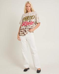 Camiseta de Verano Extra Grande de Poliéster, Cuello Redondo, Mangas Cortas, Estampado, Color Marrón Beige, Estilo Tie-Dye - Product Image 3