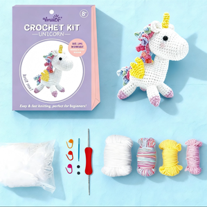 Kit de Ganchillo para Hacer <span class=keywords><strong>Muñecos</strong></span> de Unicornio <span class=keywords><strong>Amigurumi</strong></span>, Venta al por Mayor de Kits de Ganchillo para <span class=keywords><strong>Principiantes</strong></span> con Hilo de Algodón, OEM/ODM - Product Image 1