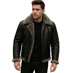 Trend Driven <b>Men's</b> <b>Shearling</b> Leather Winter <b>Jacket</b> Front Logo Soft Inner Texture Comfortable Fit Eco-Friendly Lightweight Design - Product Image 1