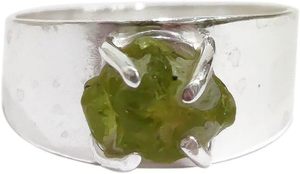 Anillo de Plata de Ley 925 con Peridoto Natural, Piedra de Nacimiento de Agosto, Banda Ancha, Joyería Hecha a Mano para Mujer - Product Image 3