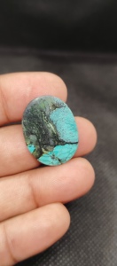 Cabochon en cristal de turquoise tibétaine naturelle fait main pour la fabrication de bijoux - UDGEMS Modèle 671 23x20mm Teinte verte et bleue - Product Image 6